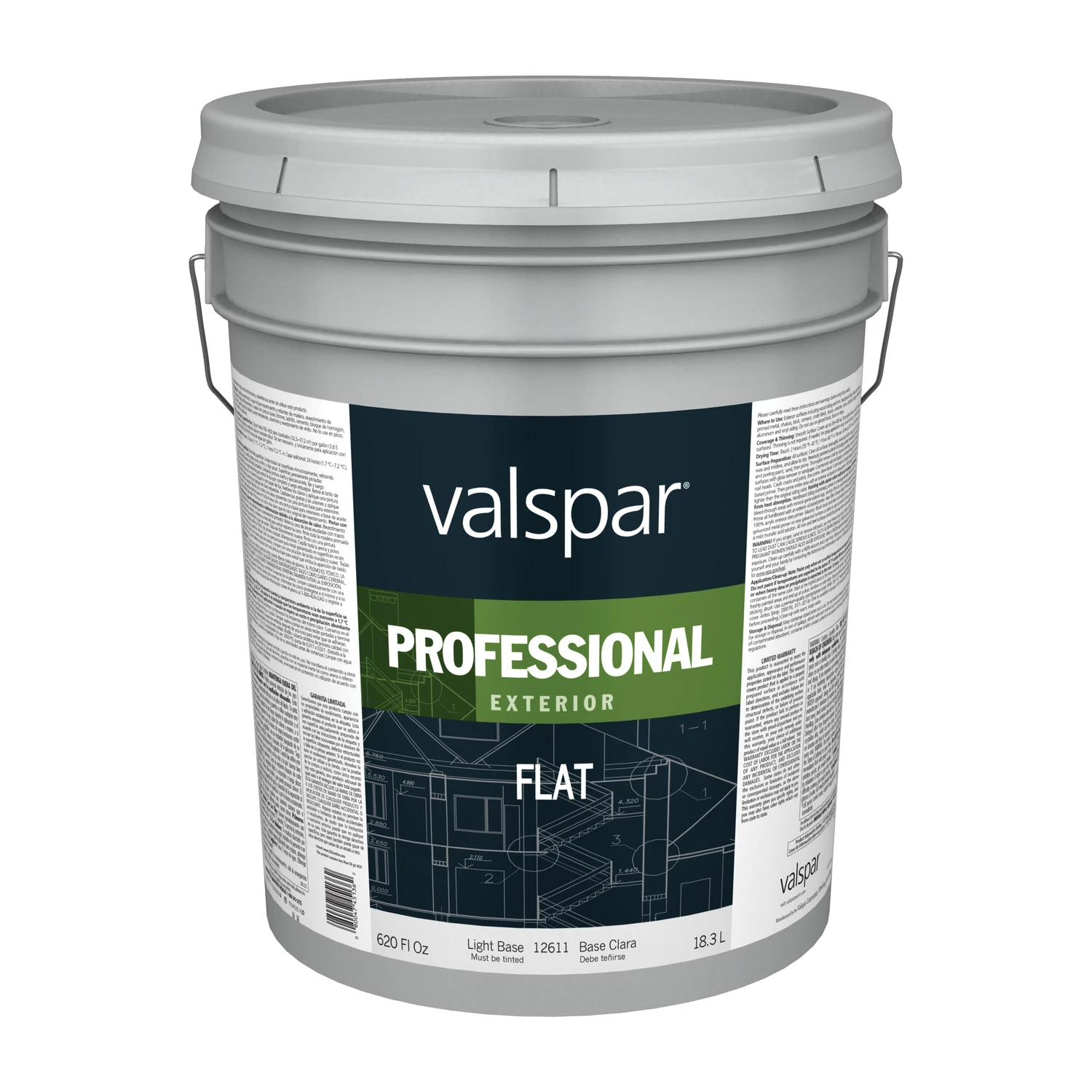 Professional 100% Acrylic Flat Exterior House Paint, Light Base, 5 Gallon
