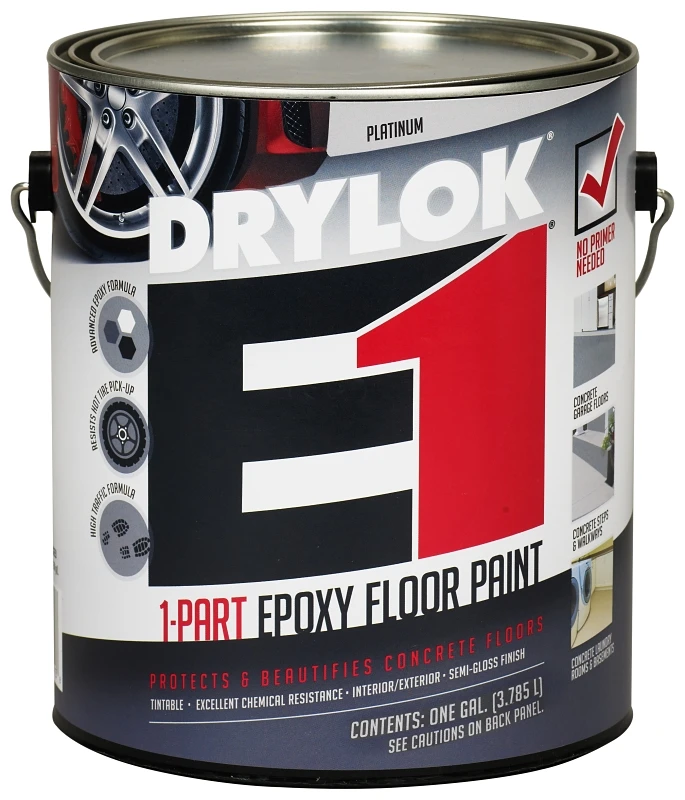 E1 One-part Epoxy Floor Paint Platinum, 1 Gallon, Semi-gloss Finish