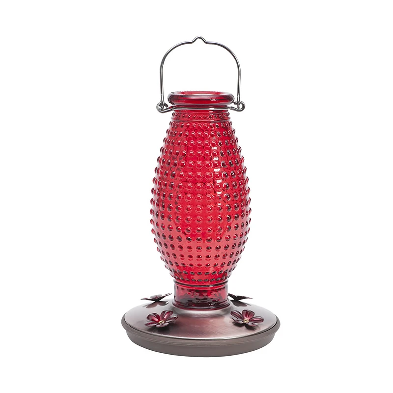 Vintage Red Hobnail Glass Hummingbird Feeder with Multiple Feeding Ports