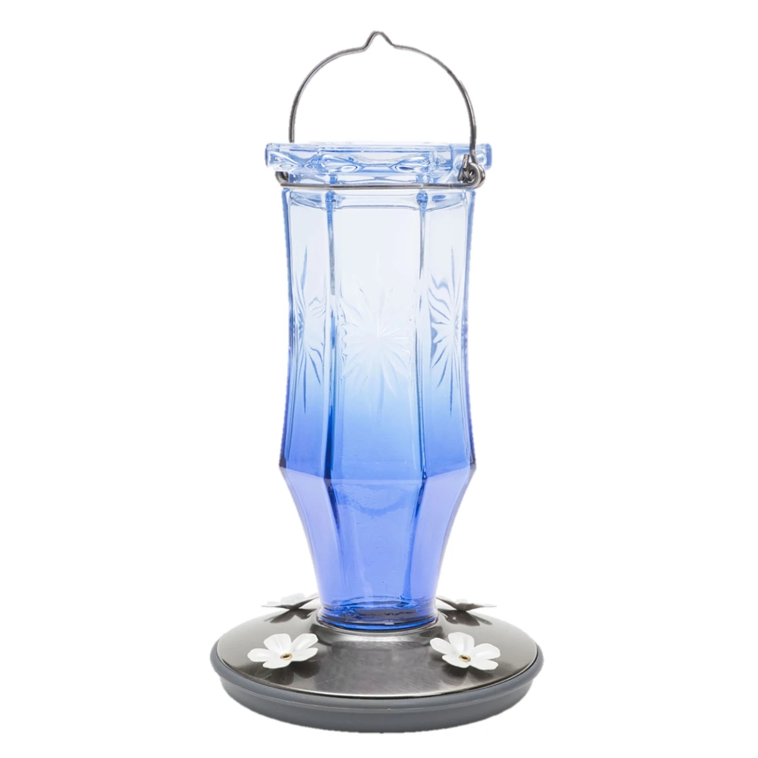 Sapphire Starburst Vintage Hummingbird Feeder, 16 Oz, Glass/metal, 4 Ports
