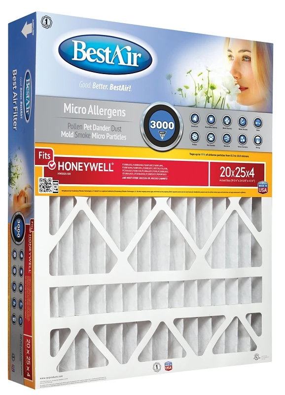20x25 x 4 In. Honeywell Pleated Air Filter, MERV 13, Electrostatically Charged, 1 Year