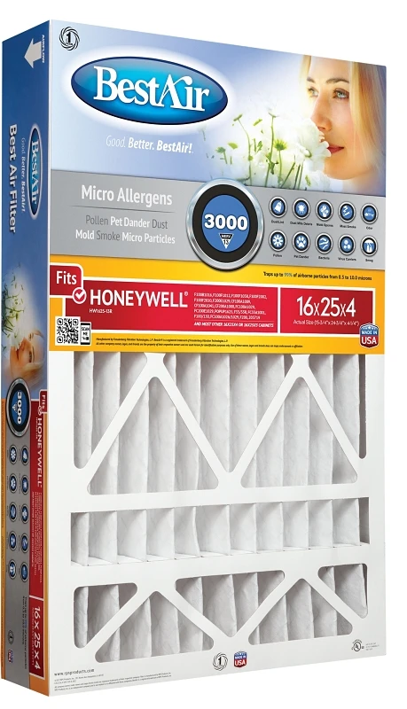 16x25 x 4 In. Honeywell Pleated Air Filter, MERV 13, Electrostatically Charged, 1 Year