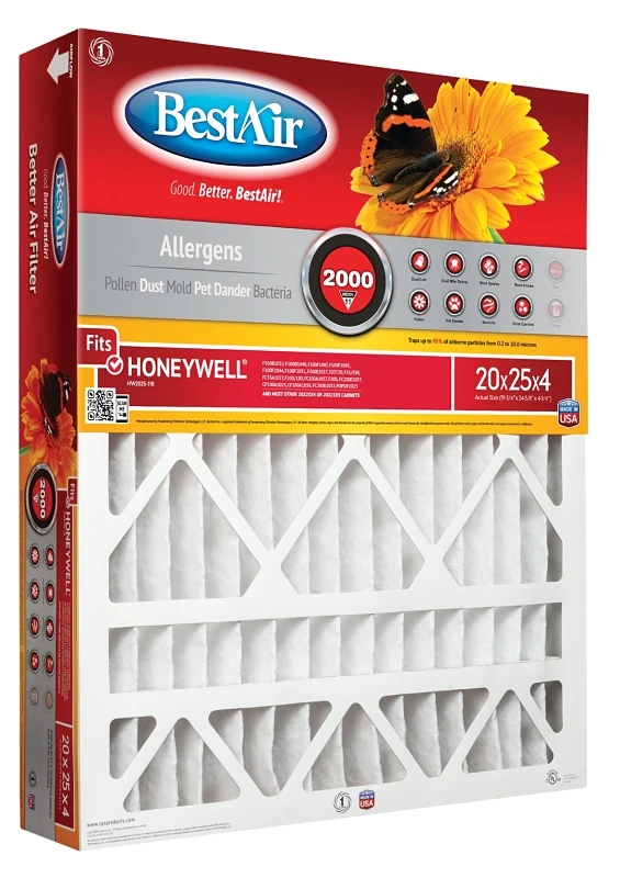 20x25 x 4 In. Honeywell Pleated Air Filter, MERV 11, Electrostatically Charged, 1 Year