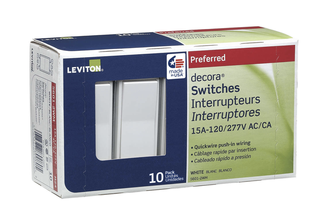 Leviton Decora 15 amps Single Pole Rocker Switch White 10 pk