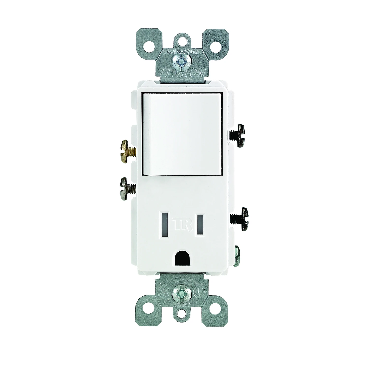 Leviton Decora 15 amps 125 volt White Combination Switch/Outlet 5-15 R 1 pk