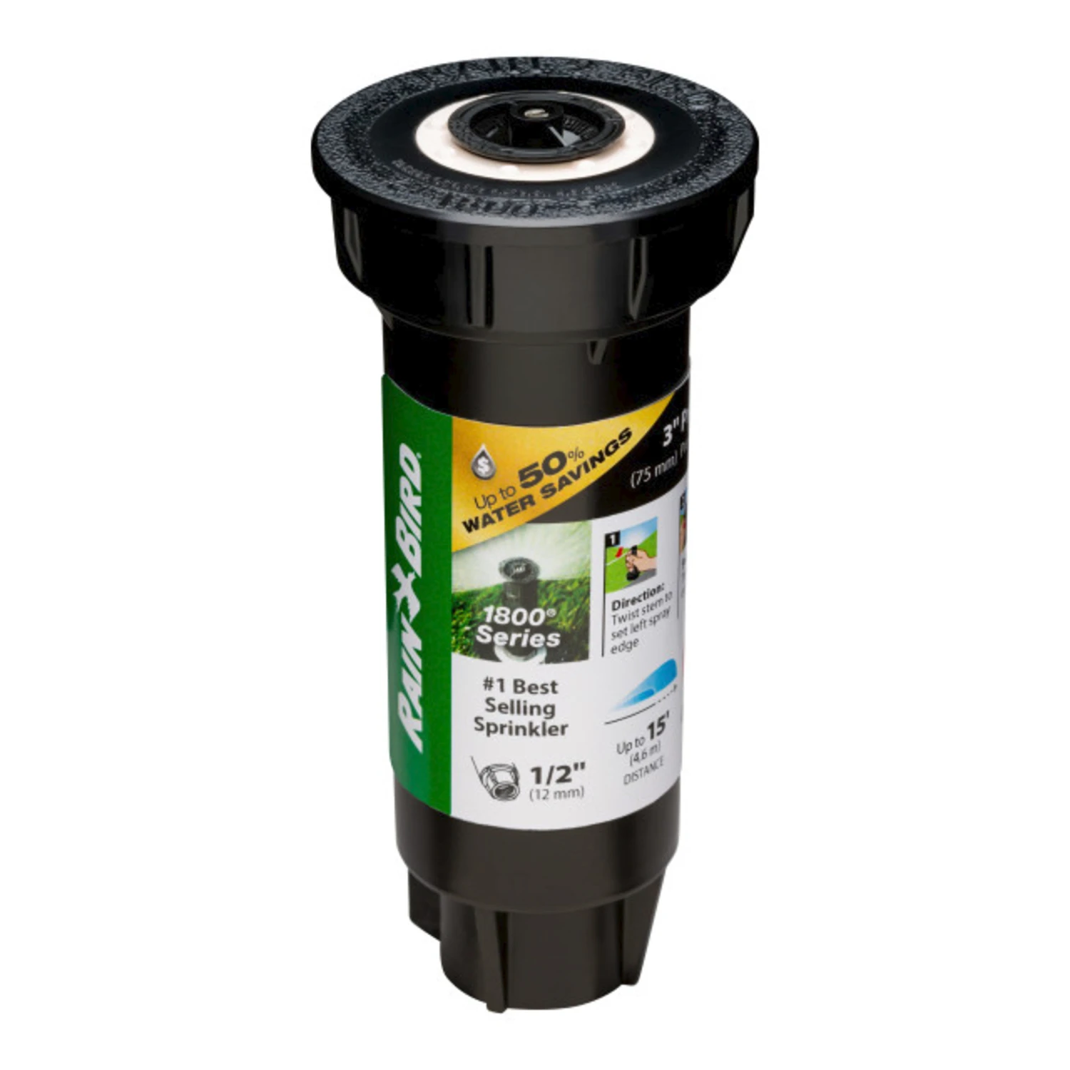 Pop-Up Sprinkler Head, PRS, Adjusts to Full Circle, 15 Ft. Distance, 3 In.