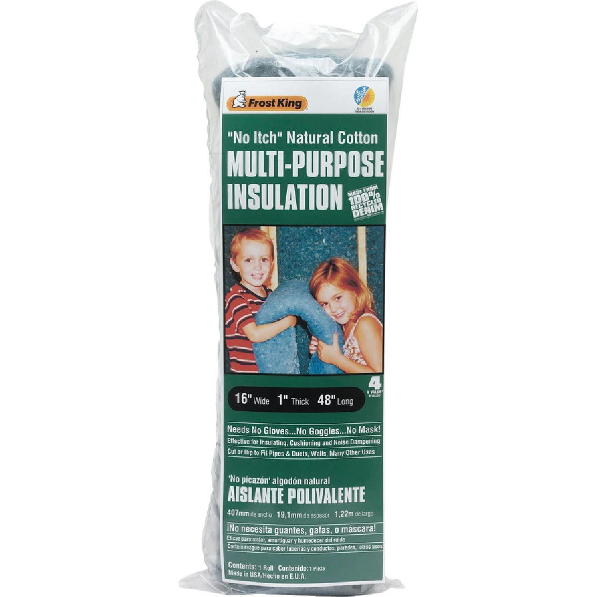 16 In. X 48 In. Natural Cotton Denim Insulation - No Itch Utility Roll
