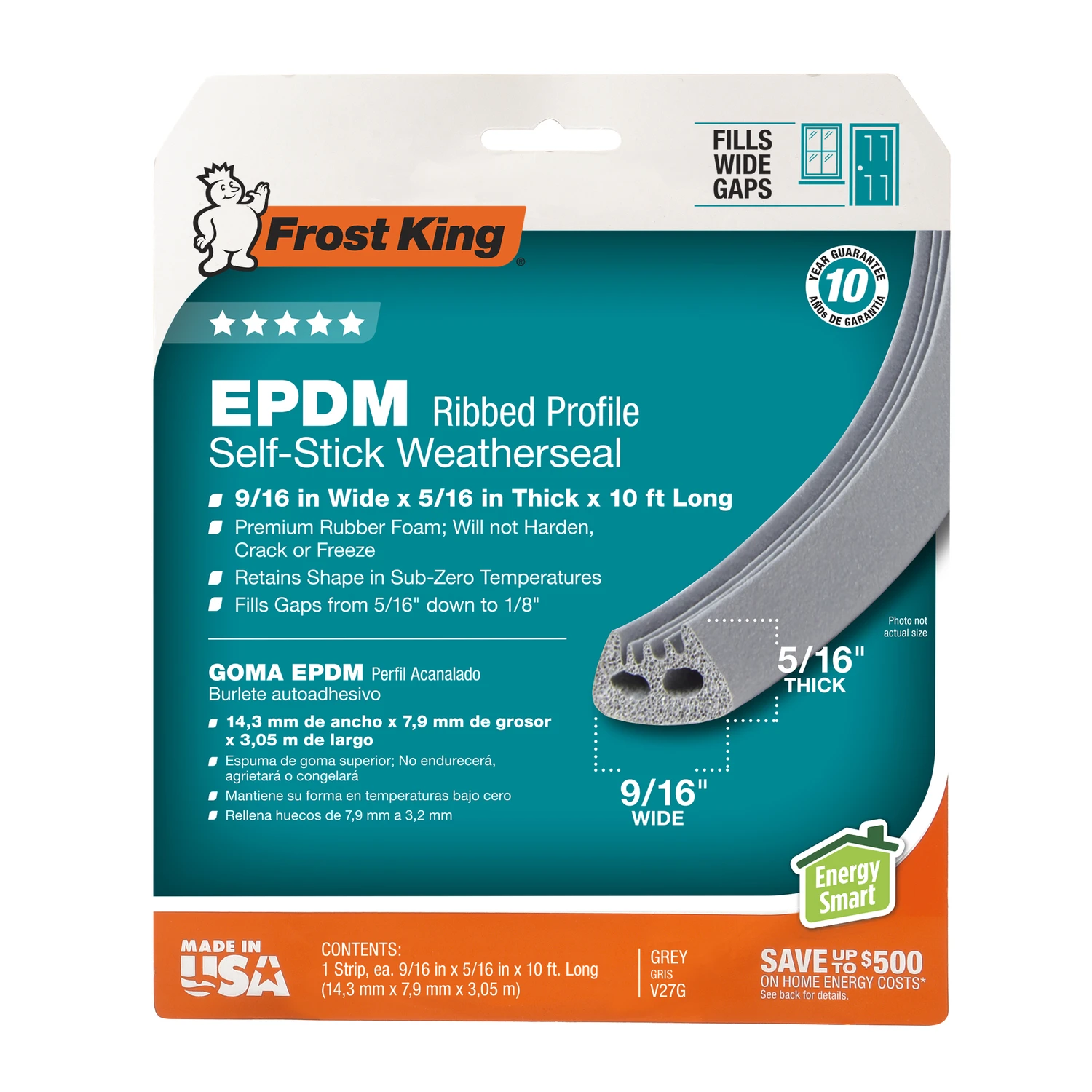 Gray Epdm Rubber Foam Weather Stripping Tape 10 Ft. L X 0.32 In. W