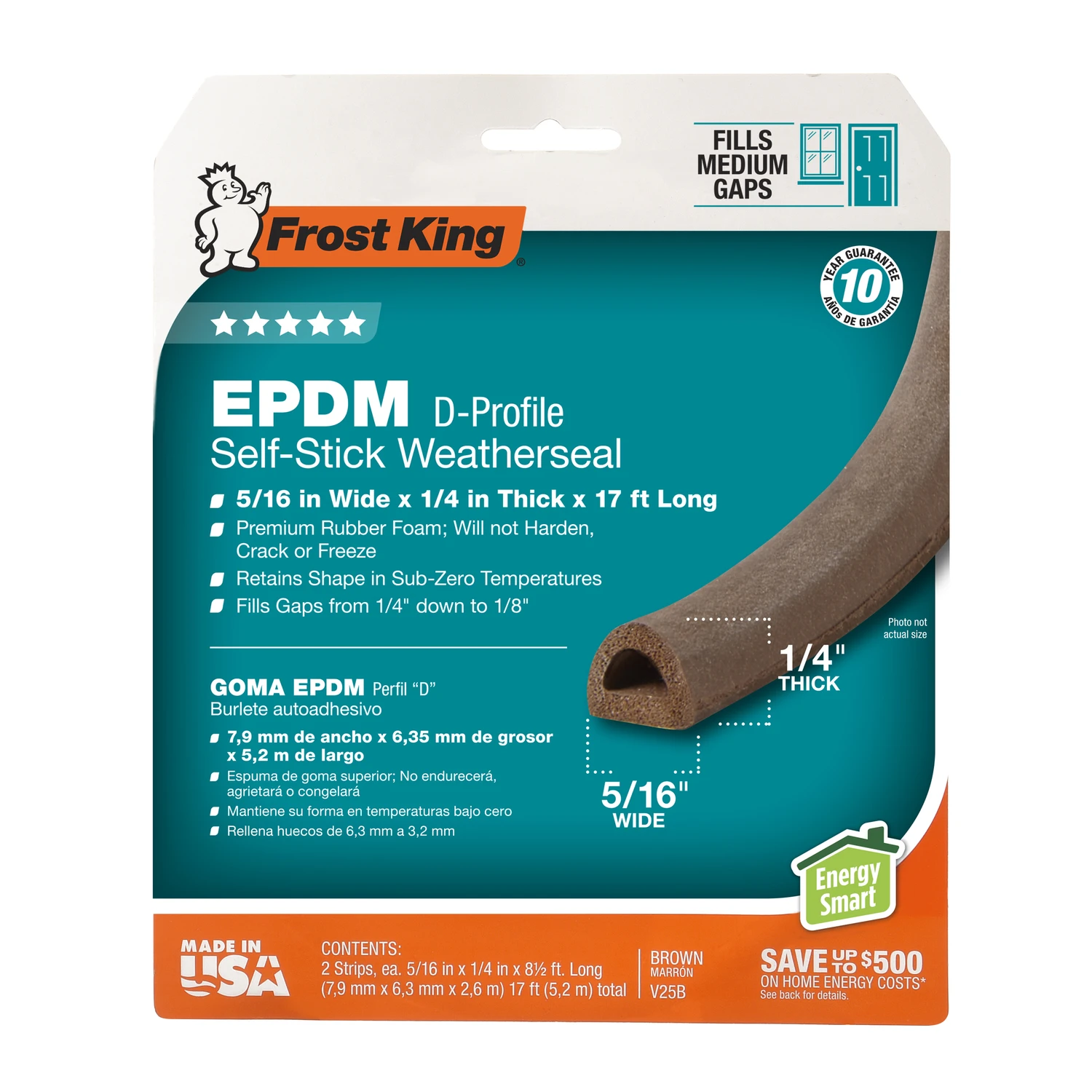 Brown Epdm Rubber Foam Weather Seal For Doors And Windows 17 Ft. L X 0.25 In.