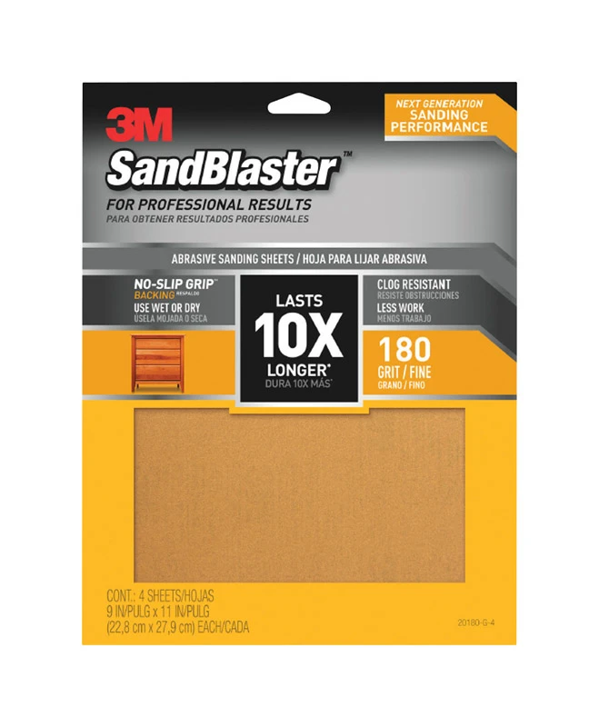 Sandblaster Sandpaper, 9 In. x 11 In., 180 Grit, 4-Pk