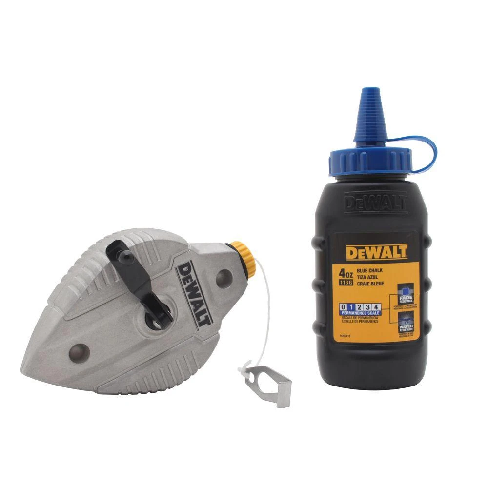 100 Foot Chalk Reel with 4 Ounce Blue Chalk Powder for Construction and Layout