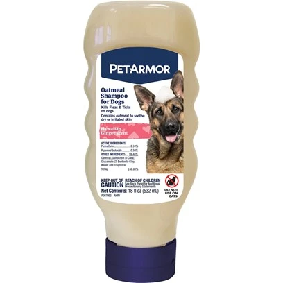 Flea & Tick Protection Oatmeal Dog Shampoo, Hawaiian Ginger Scent, 18 Oz.