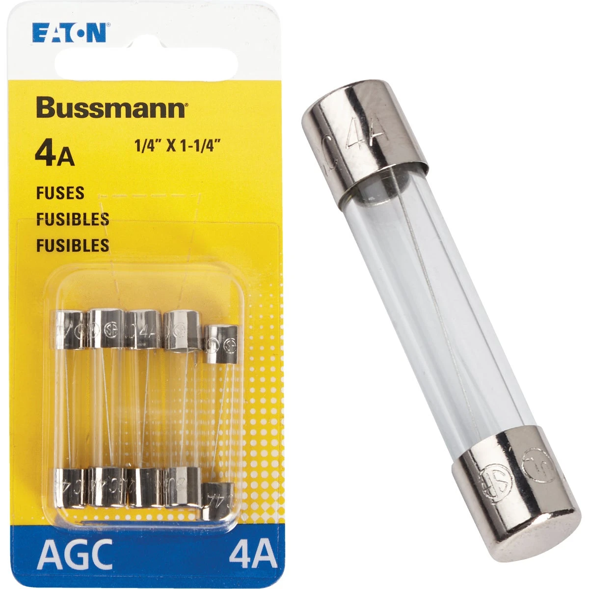 Bussmann 4 amps Fast Acting Glass Fuse 5 pk