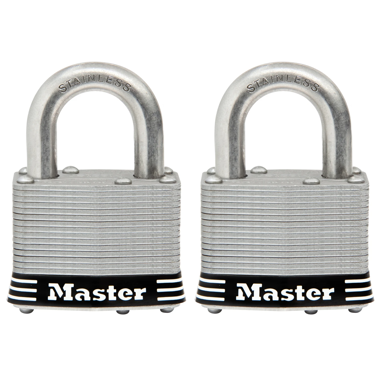 Master Lock 5SSTHC Keyed Padlock Set, Keyed Alike Key, 3/8 in Dia Shackle, 1 in H Shackle, Stainless Steel Shackle