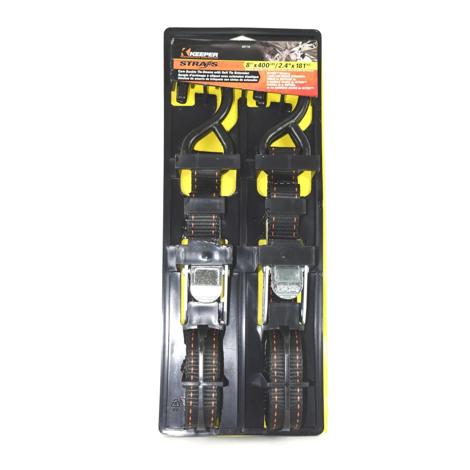Cam Buckle Tie Down, 8 Ft., 2-Pk.