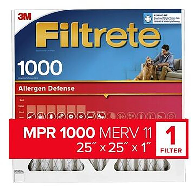 25x25 x 1 In. Micro Allergen Defense Pleated Furnace Air Filter, Red, MPR 1000, 3 Months