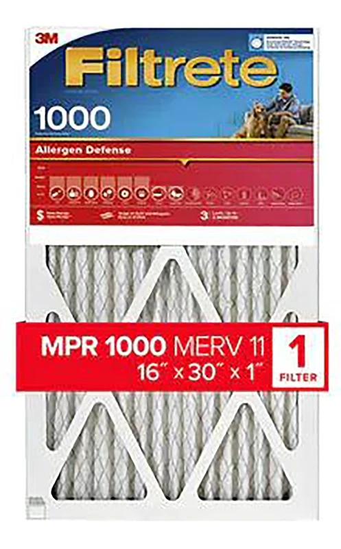 16x30x1 Pleated Allergen Air Filter, Merv 11, Mpr 1000, 1 Pk
