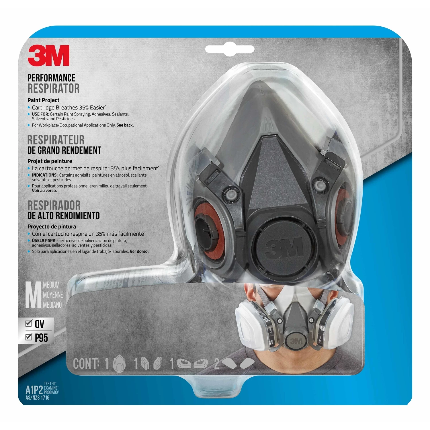 P95 Paint Project Half Face Respirator Valved Gray Medium 1 Piece