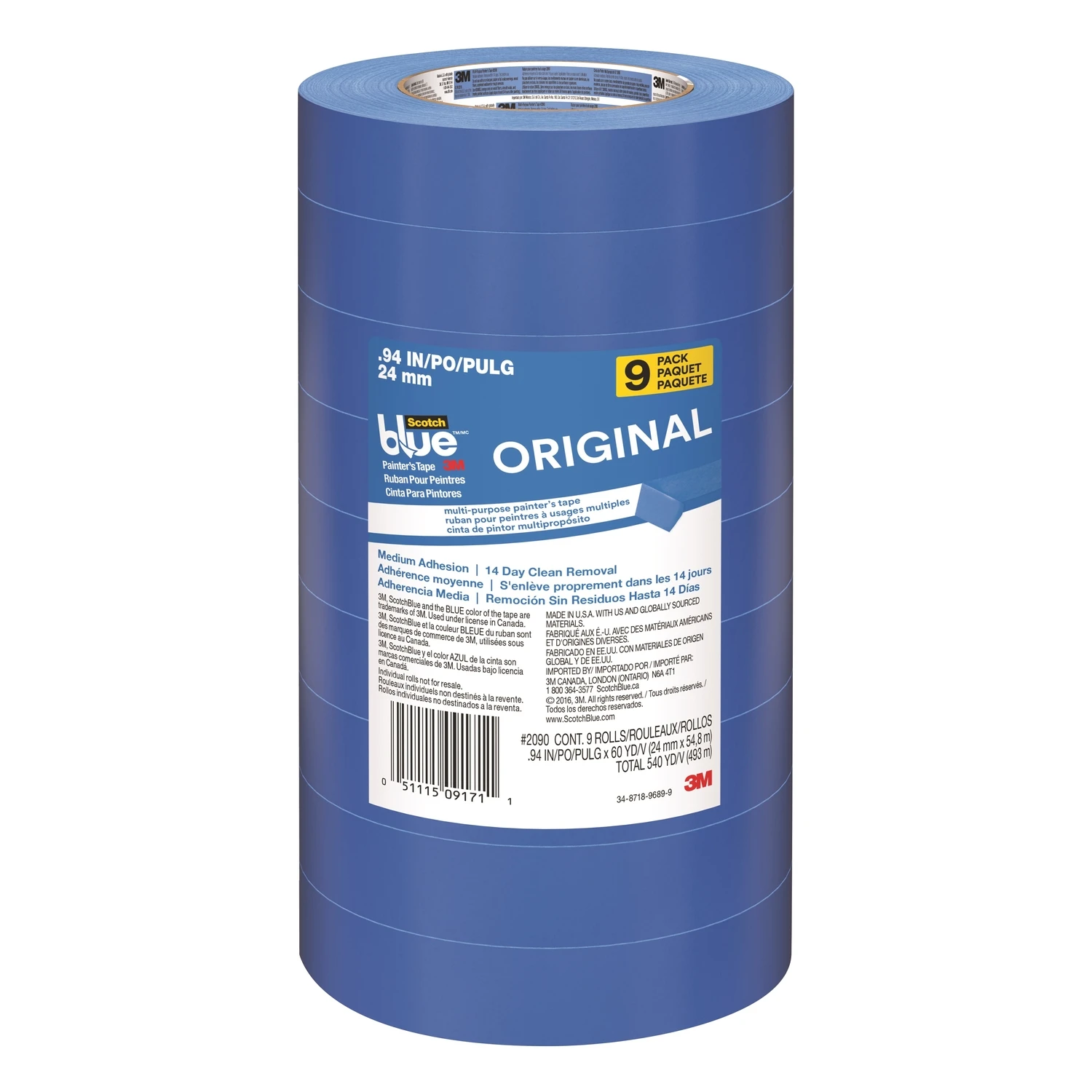 Blue Painters Tape, 9-Roll Contractor Pack, 1-In x 60 Yds