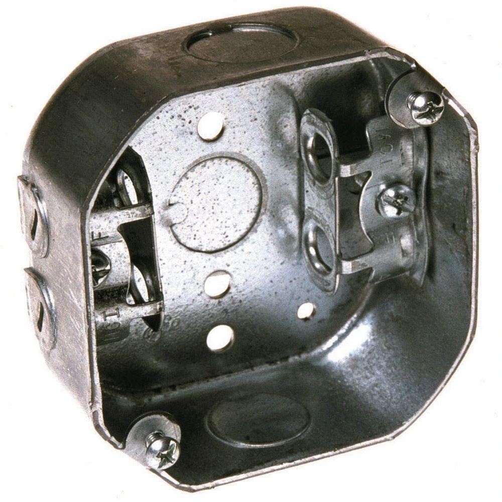 Octagon Electrical Box with BX Clamps, 4 Inch by 1 and 1/2 Inch Deep