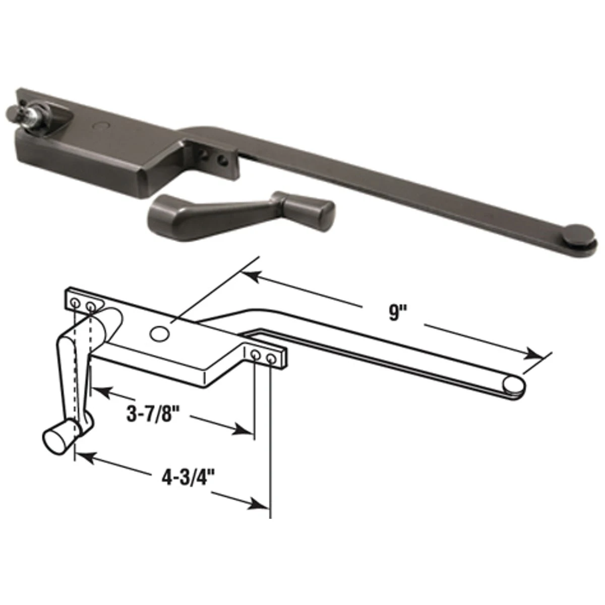 Left Hand Bronze Casement Operator With 9" Steel Arm And Mounting Hardware