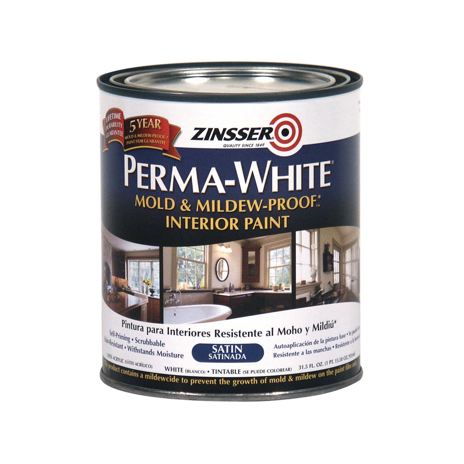 Perma-white Satin White Tintable Quart Mold And Mildew-proof Paint