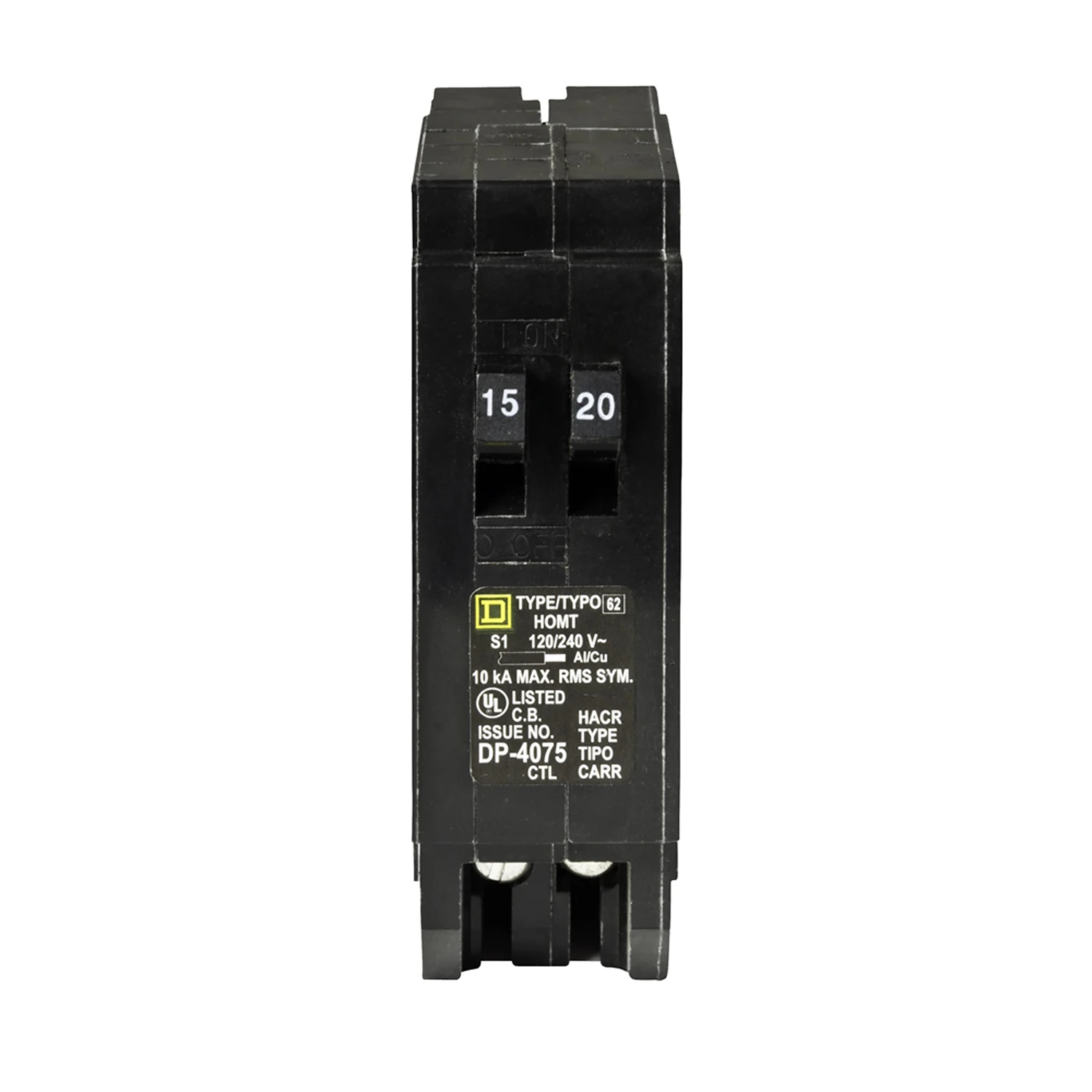 Square D Homeline 15a/20a Twin Single-pole Tandem Circuit Breaker - Model Homt1520cp