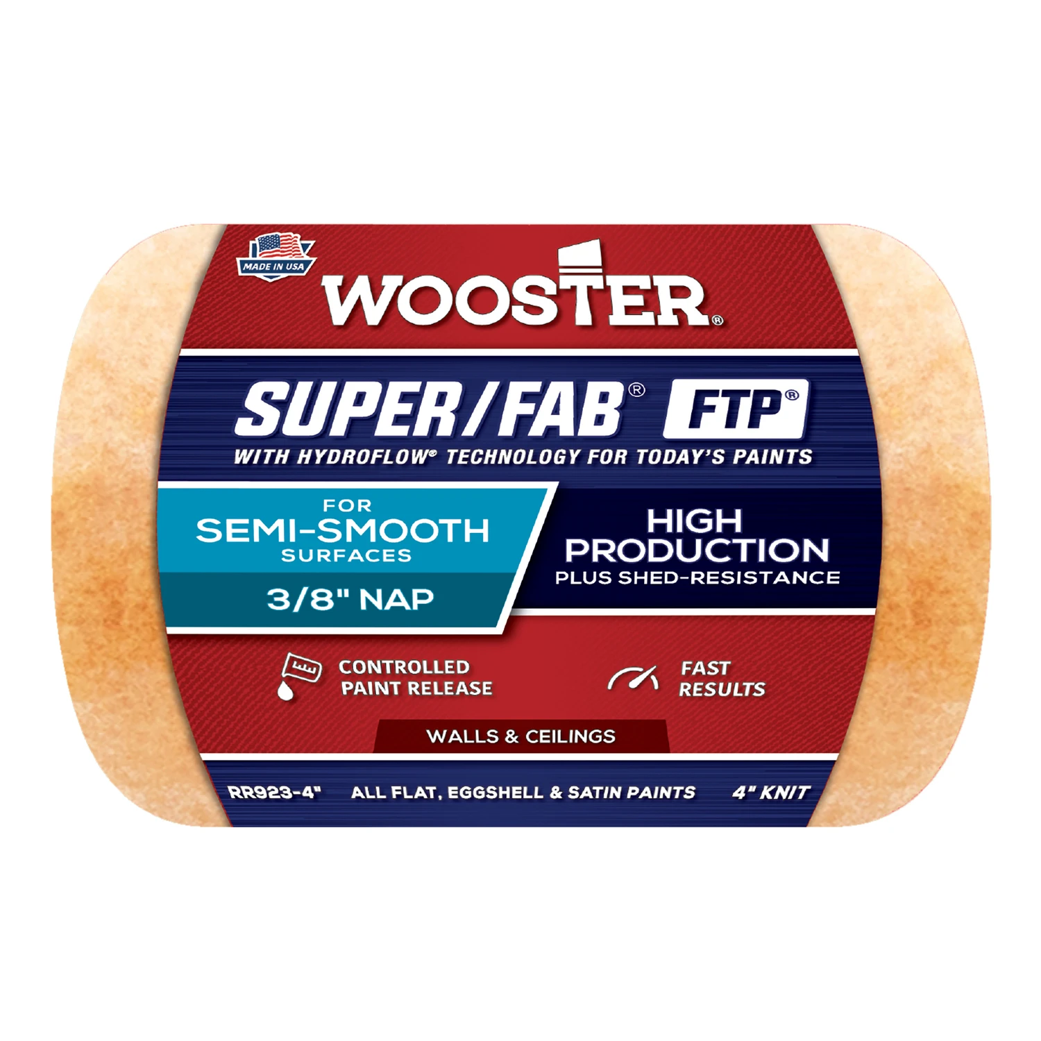 Super Fab Paint Roller Cover, Shed Resistant, 3/8-In. Nap, 4-In.