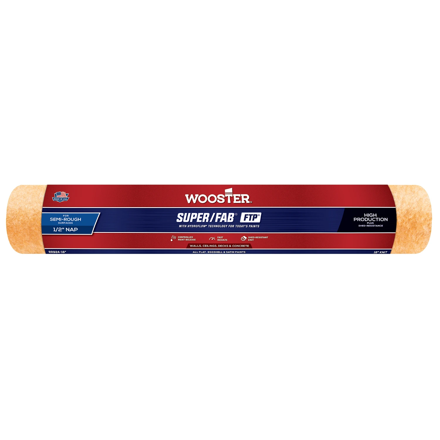 Super Fab Paint Roller Cover, Shed Resistant, 18 x 1/2-In. Nap
