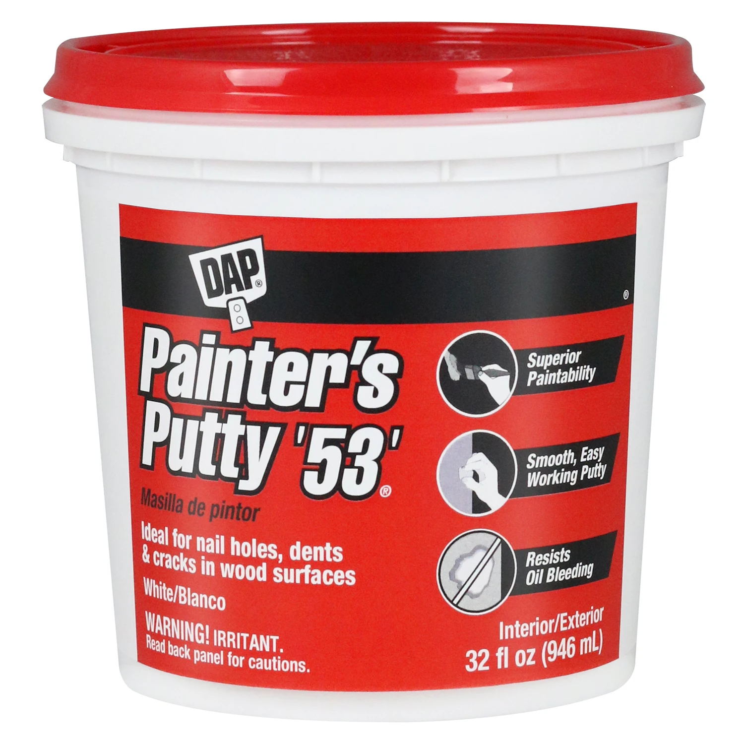 Painter's Putty '53', 32 Oz. - Ideal For Interior And Exterior Use