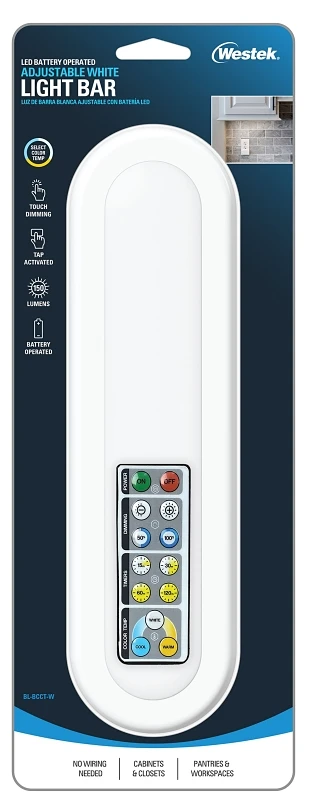 Westek 12.0 in. L White Battery Powered LED Light Bar w/Remote 150 lm