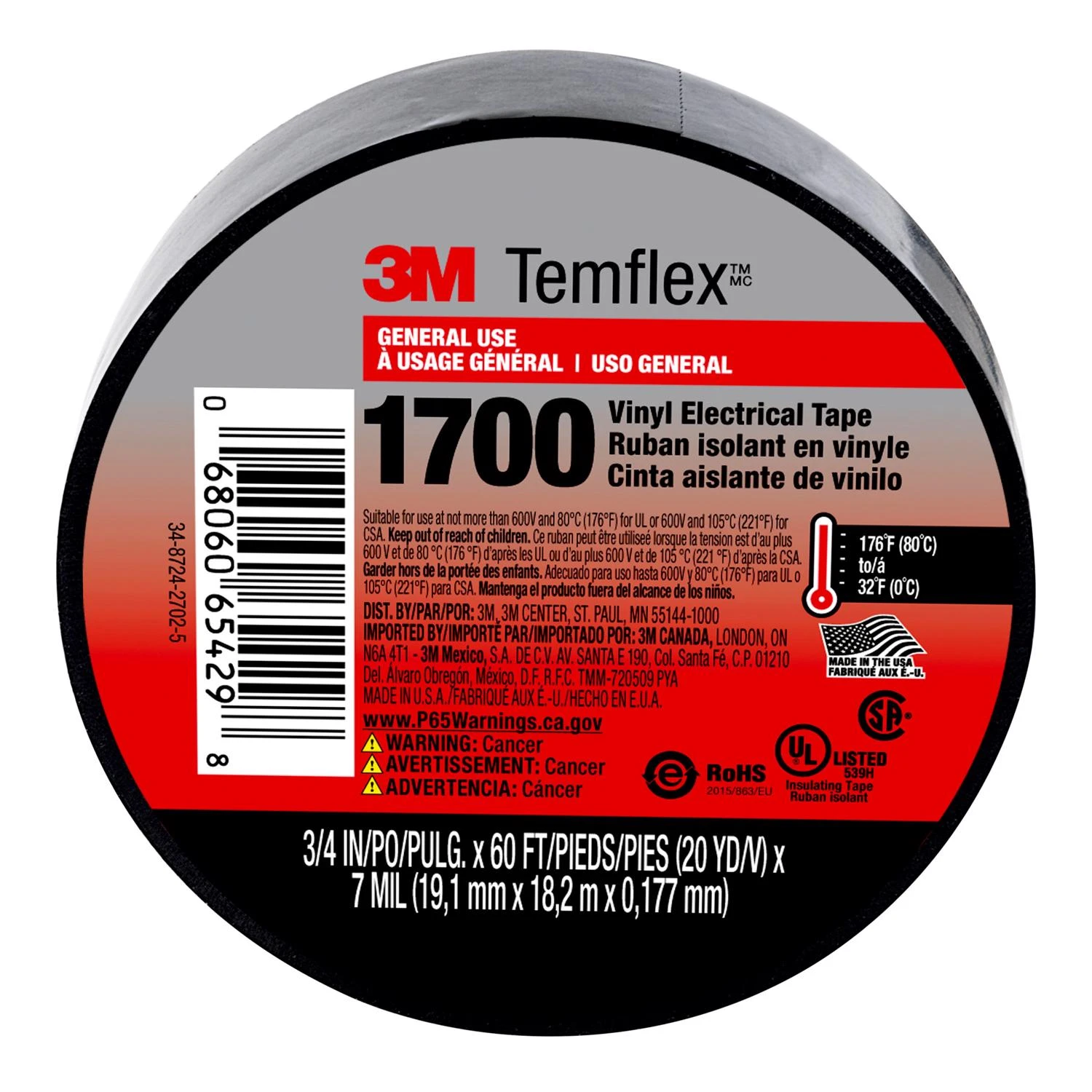 1700 3/4 In. X 60 Ft. Black Vinyl Electrical Tape