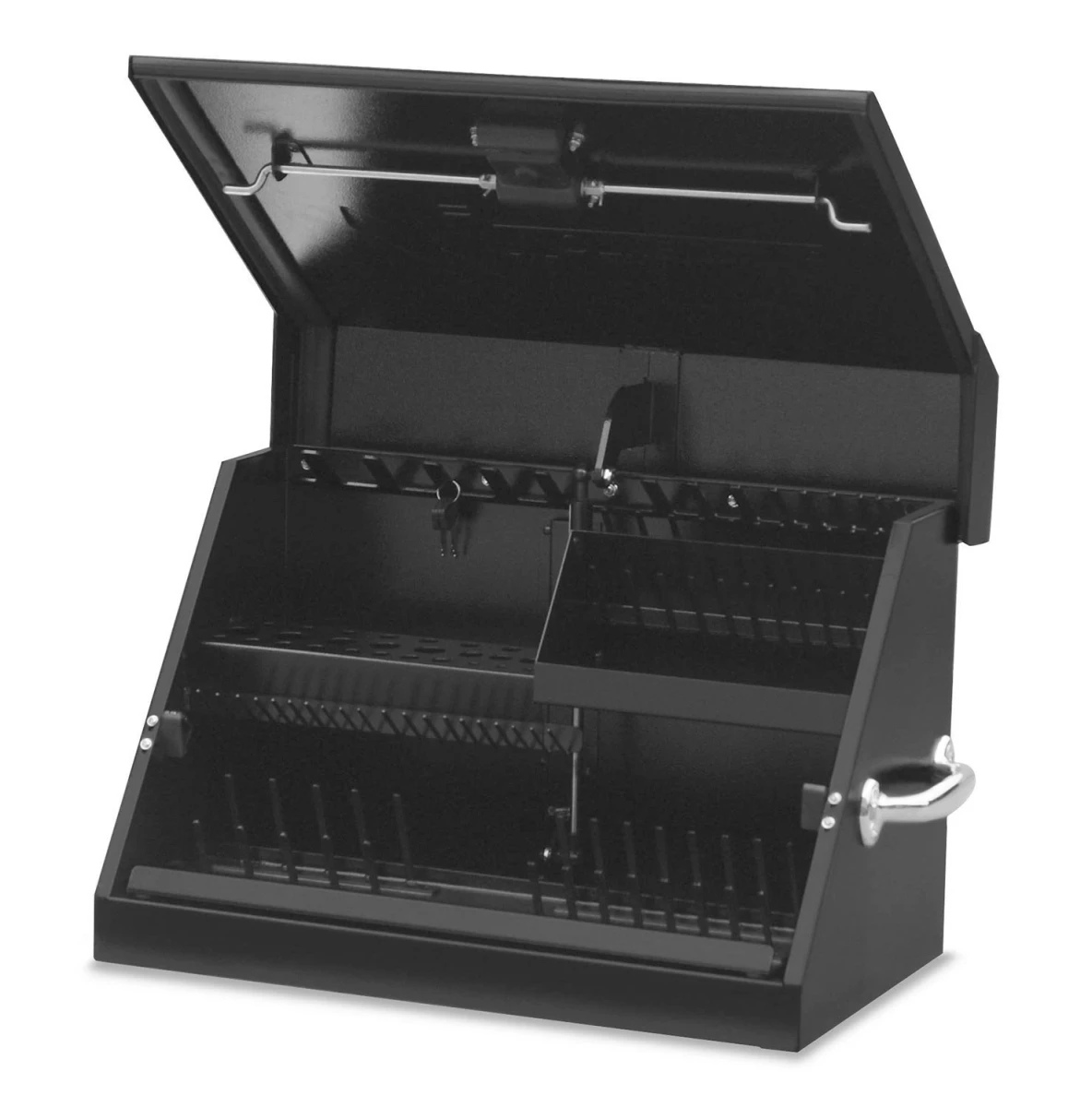 Portable Triangle Tool Box, Black Steel Construction, 23 Inches by 14 Inches