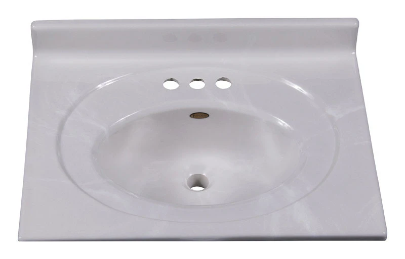 Cultured Marble Bathroom Vanity Top, 25 X 19-inch, White Finish
