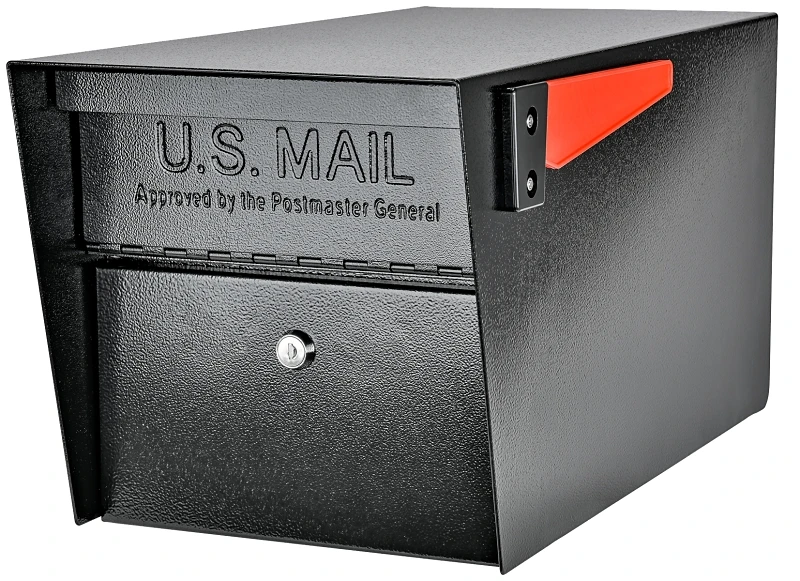 Mail Manager Black Steel Locking Security Post Mount Mailbox 21" D X 12" H
