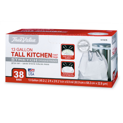 Tall Kitchen Drawstring Trash Bags, White, 13 Gallons, 38-Ct.