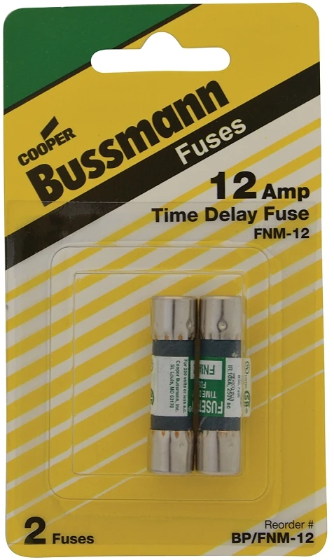 12A 125V Type FNM Time Delay Cartridge Midget Fuse, 2-Pk.