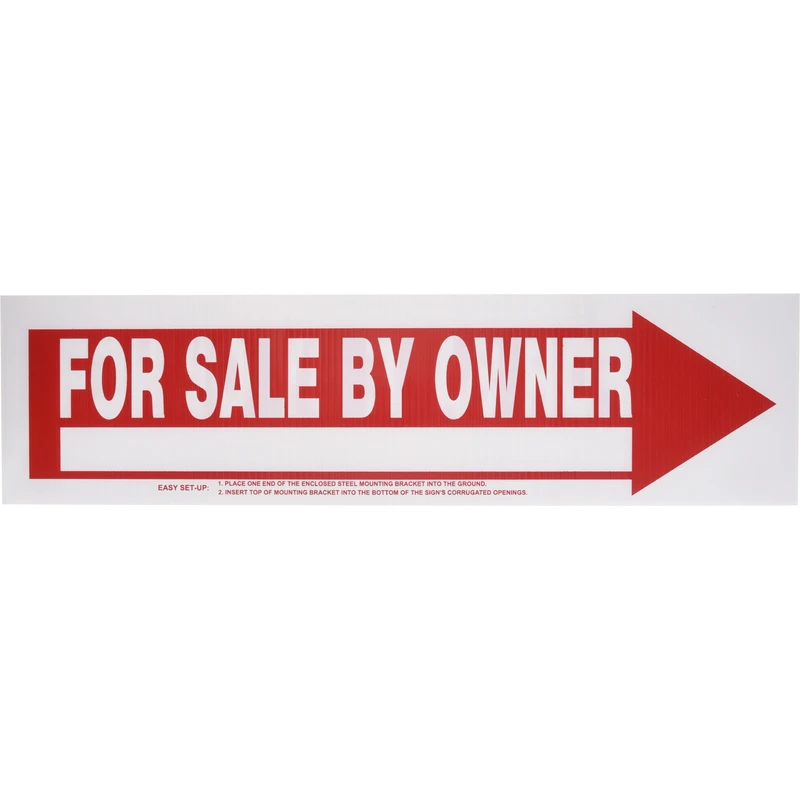 For Sale by Owner Sign, Red and White, 9 Inch by 24 Inch