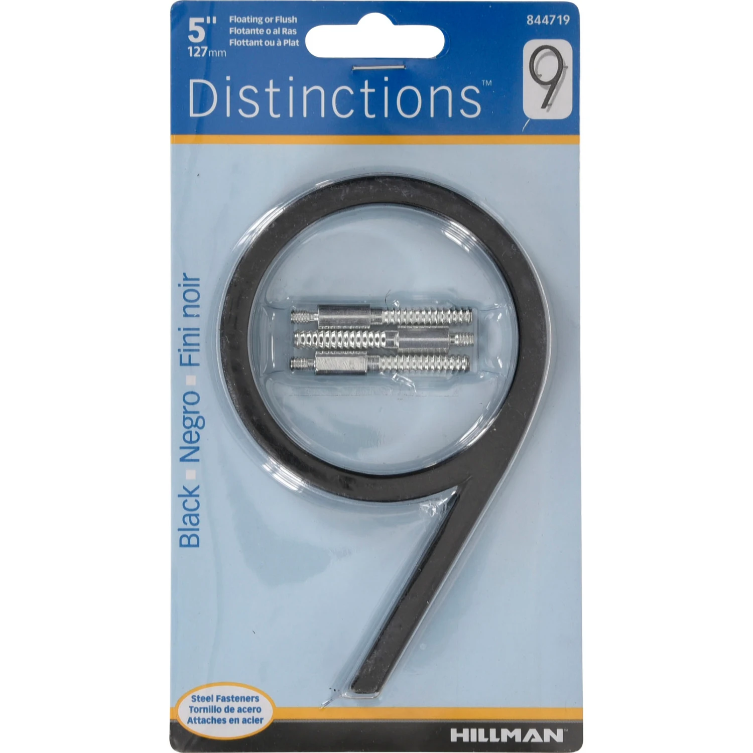 Distinctions 5 In. Black Steel Number 9, Screw-on, 1 Pc, Model 844719
