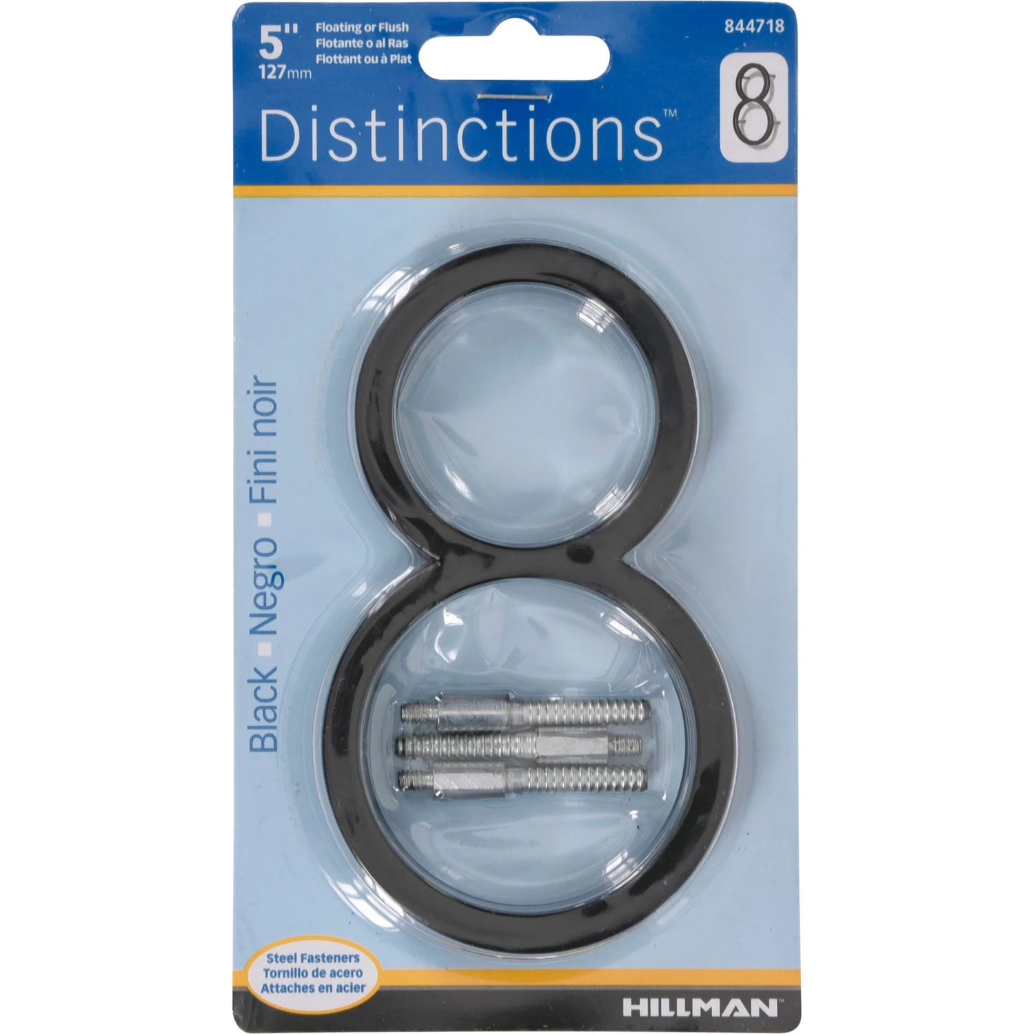 Hillman 5028358 5 in. Black Metal Number 8 Screw-On - Pack of 3