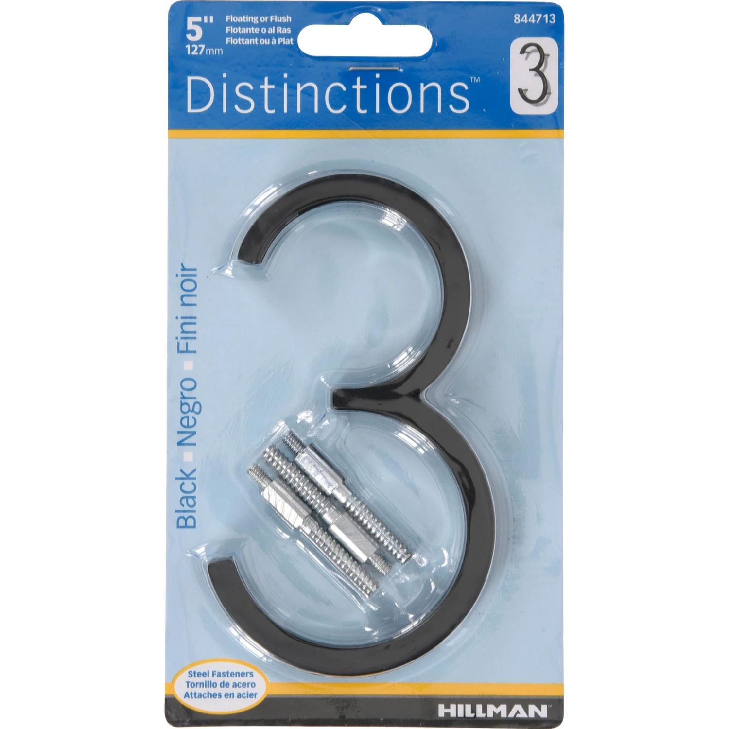 Hillman 5028380 5 in. Black Metal Number 3 Screw-On - Pack of 3