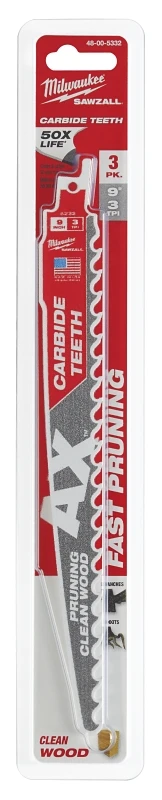 Milwaukee 9 in. 3 TPI Pruning Carbide Teeth Wood Cutting SAWZALL Reciprocating Saw Blade (3-Pack)