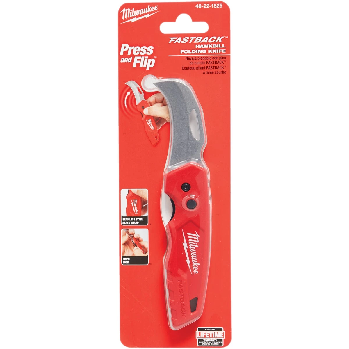 Milwaukee Fastback 7 in. Press and Flip Folding Pocket Knife Red 1 pk