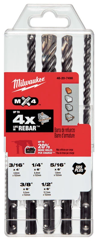 Mx4 Sds-plus 4-cutter Rotary Hammer Drill Bit Set (5-piece)