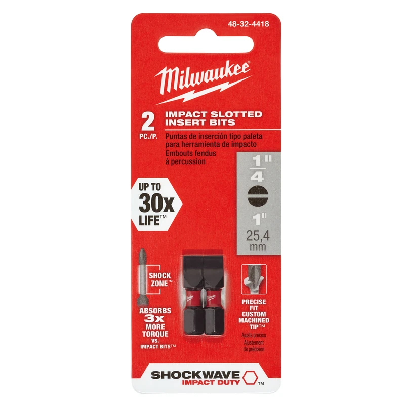 Milwaukee SHOCKWAVE #10 Slotted 1 In. Insert Impact Screwdriver Bit (2-Pack)