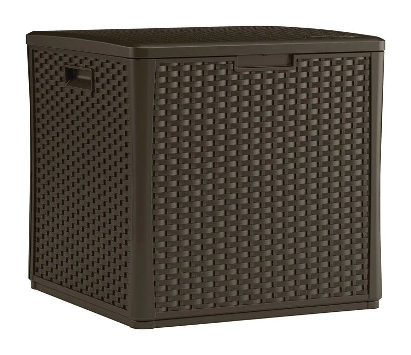 60 Gallon Cube Deck Box with Wicker-Look Resin Construction for Outdoor Storage
