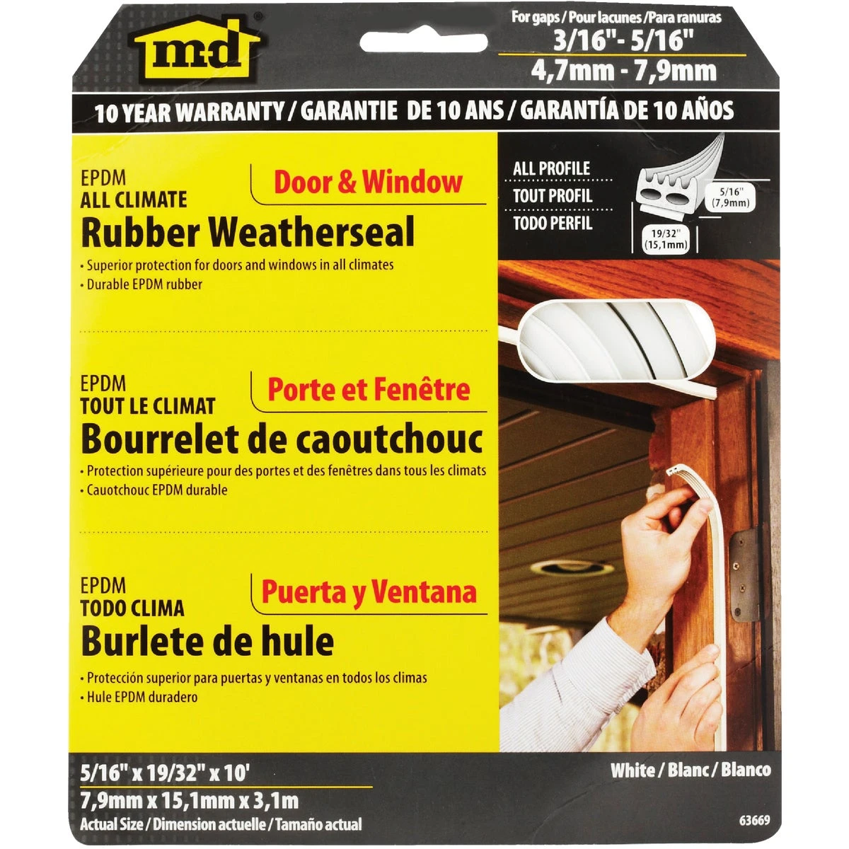 White 10' 19/32" Rubber Weatherstrip For Doors And Windows