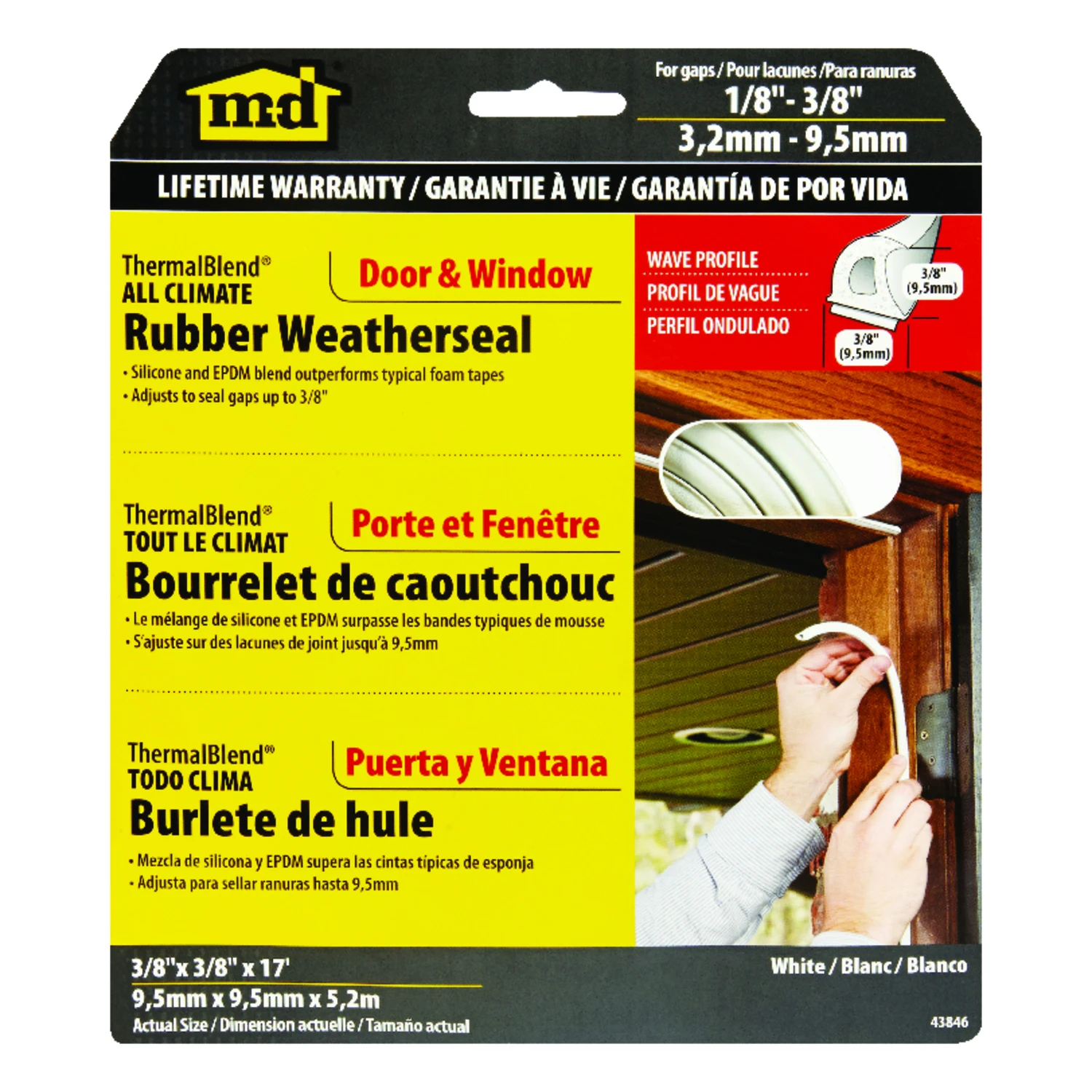 White 17 Ft. Rubber Weatherstrip For Windows And Doors, 3/8 In. Width
