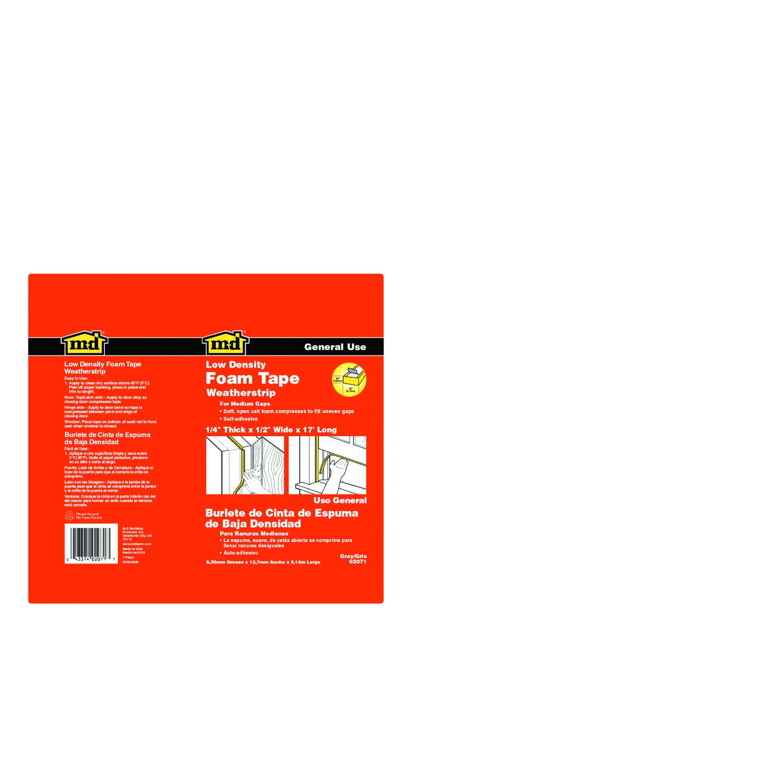 1/2" W X 3/8" T X 17' L Gray Foam Weatherstrip Tape For Doors And Windows