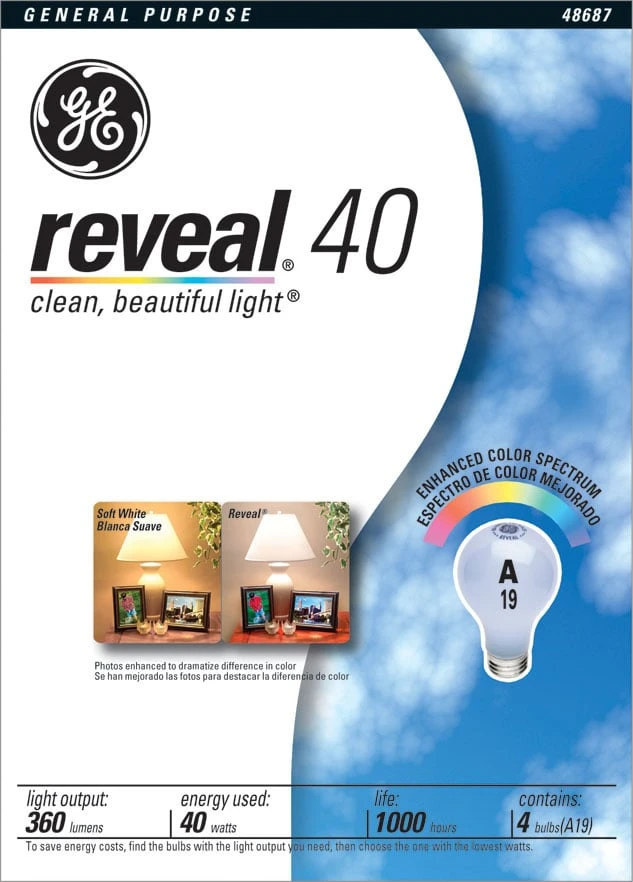 GE 4PK 40W Reveal Lamp